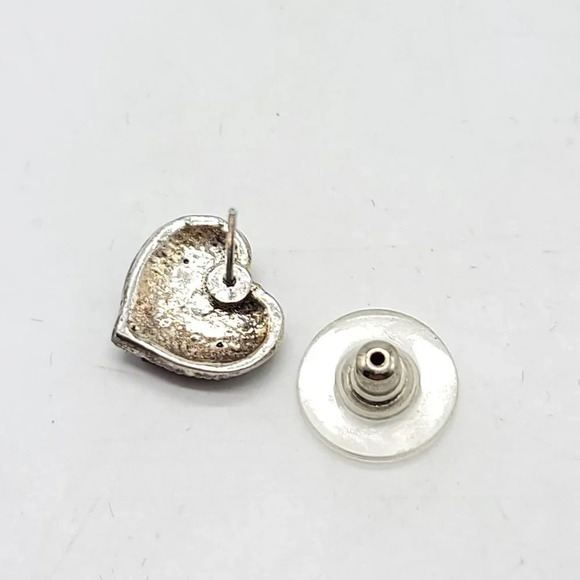 Stunning Silver Tone Multi Color Glass Rhinestone Heart Post Earrings Vintage - Picture 2 of 5